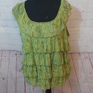 Apt. 9 Lime Paisley Layer  Ruffle Sleeveless Top  XL